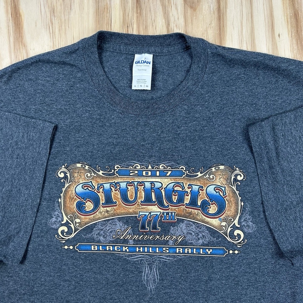 Sturgis Black Hills Rally 77th Anniversary 2017 T Shirt Gray XL Short Sleeve